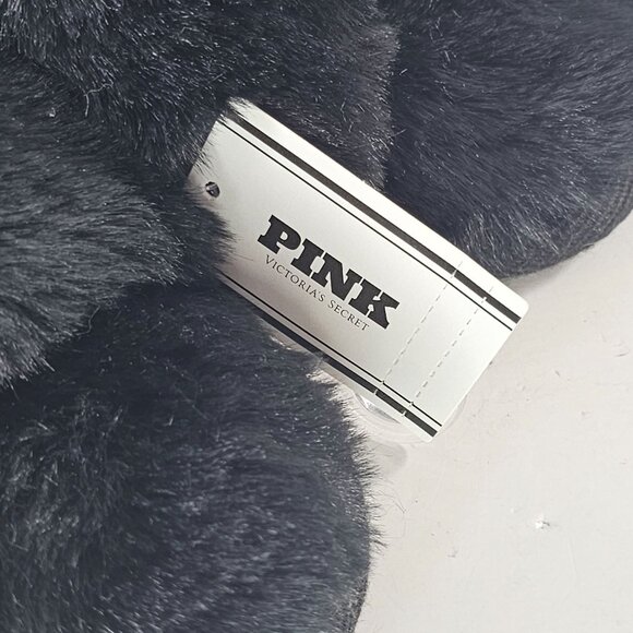 Victorias Secret Pink Black Faux Fur Slippers Small Criss Cross - Picture 3 of 6